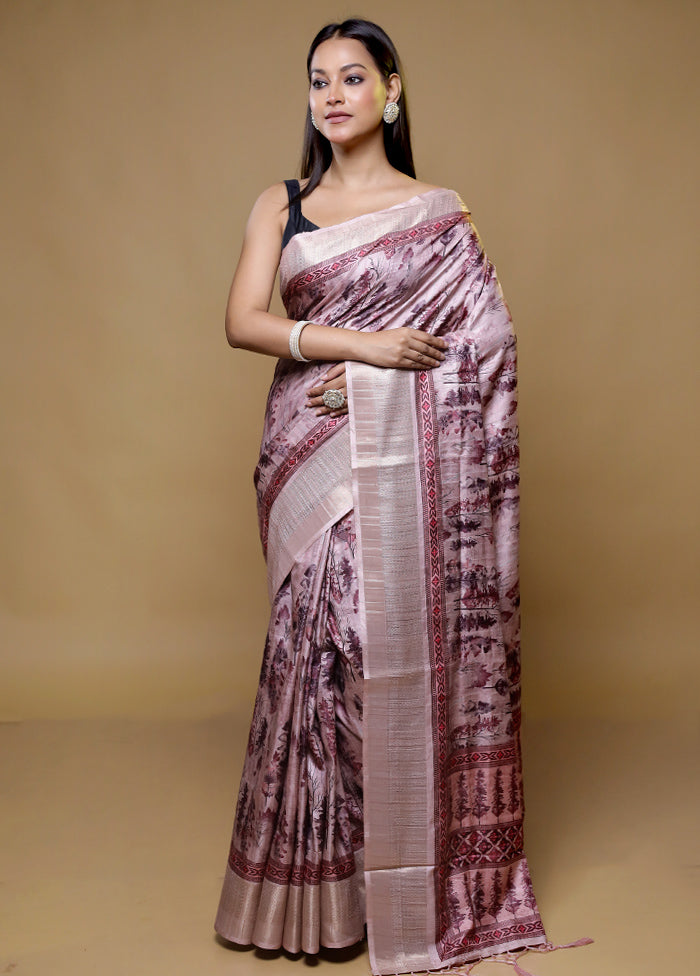 Pink Dupion Silk Saree With Blouse Piece