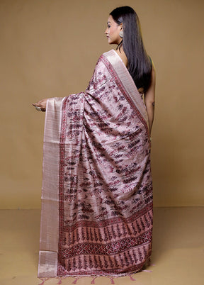 Pink Dupion Silk Saree With Blouse Piece