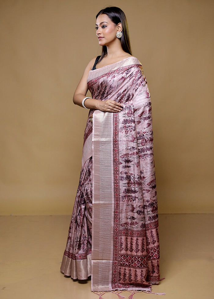 Pink Dupion Silk Saree With Blouse Piece