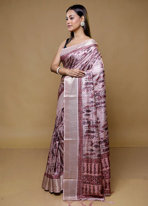 Pink Dupion Silk Saree With Blouse Piece