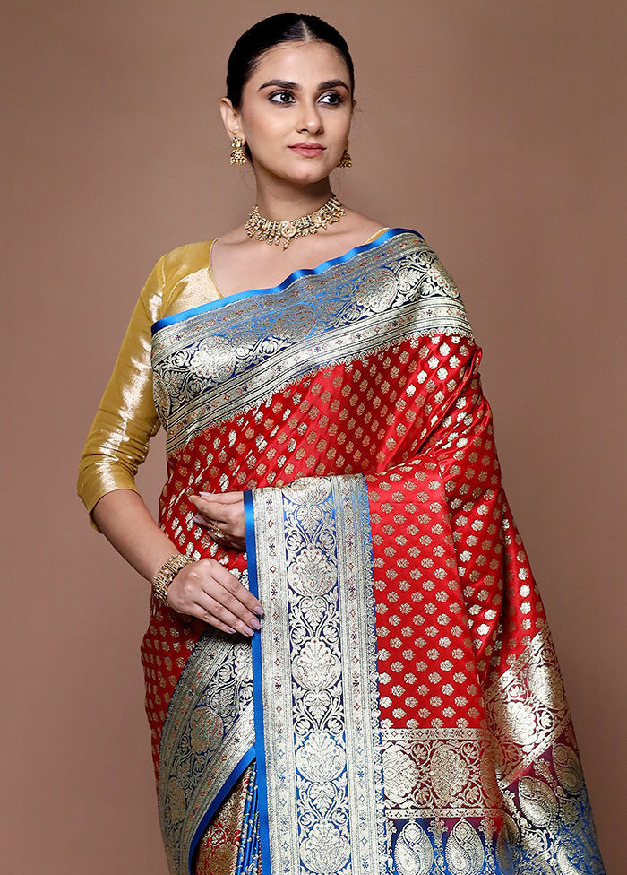 Red Banarasi Silk Saree With Blouse Piece