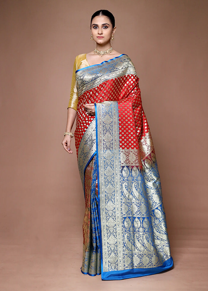 Red Banarasi Silk Saree With Blouse Piece