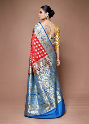 Red Banarasi Silk Saree With Blouse Piece