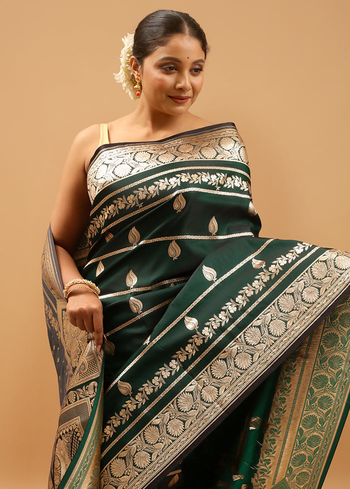 Green Banarasi Silk Saree With Blouse Piece