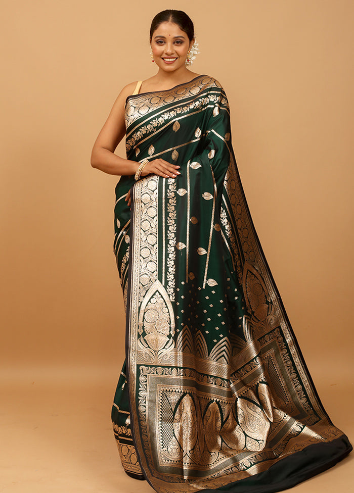 Green Banarasi Silk Saree With Blouse Piece