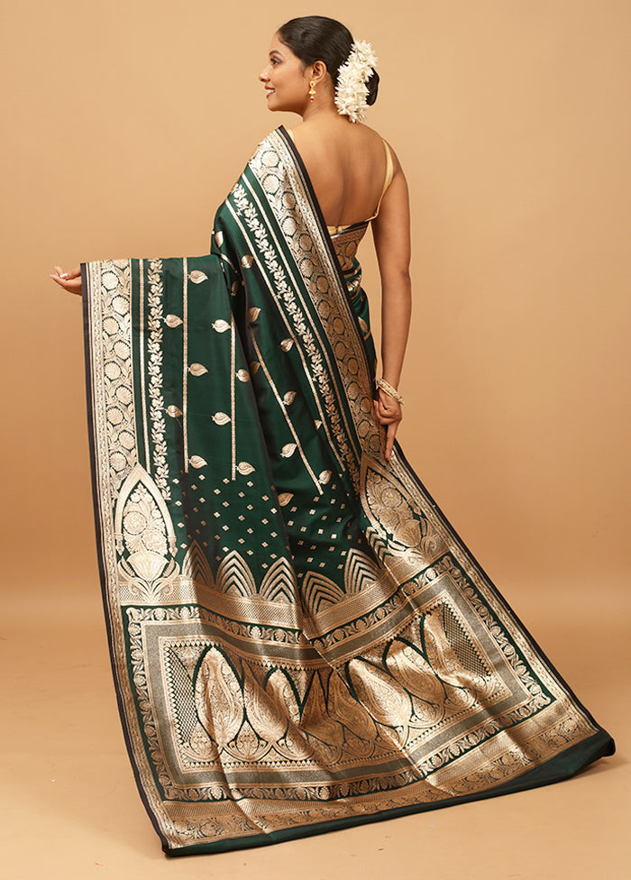 Green Banarasi Silk Saree With Blouse Piece