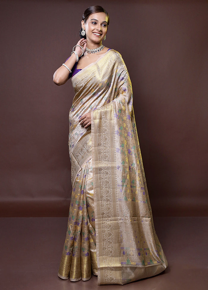 Cream Dupion Silk Saree With Blouse Piece