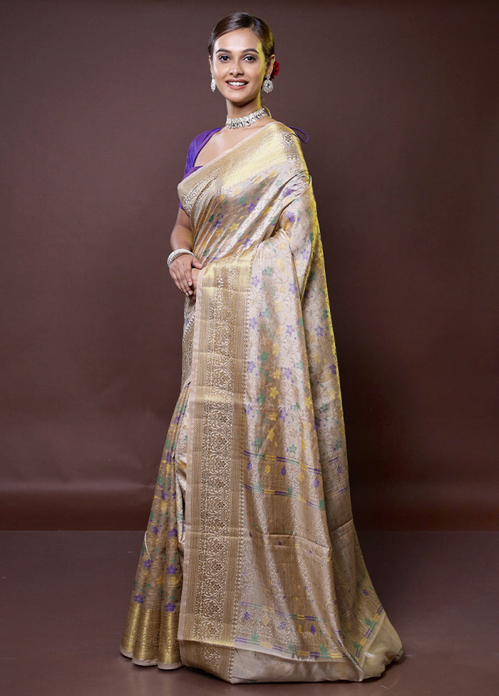 Cream Dupion Silk Saree With Blouse Piece