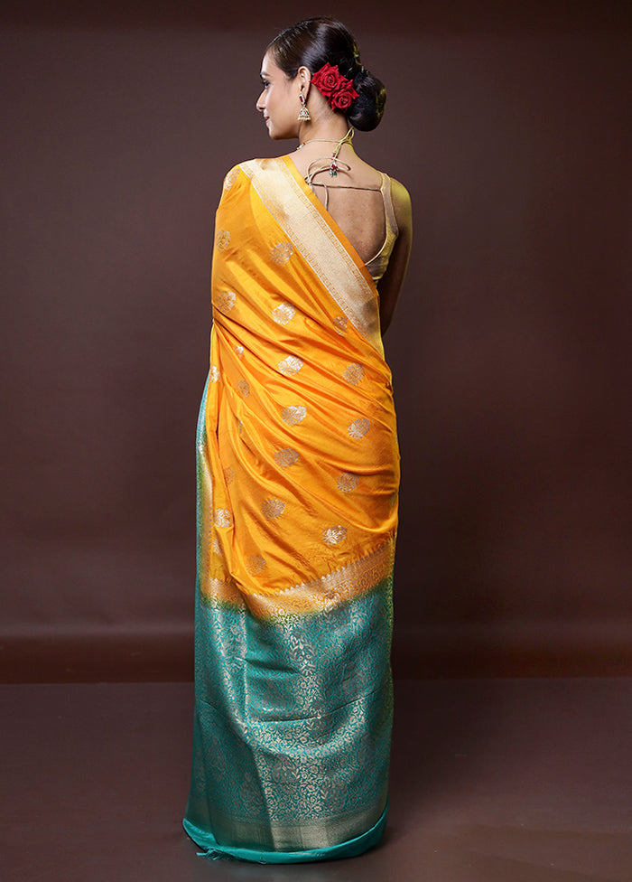 Yellow Dupion Silk Saree With Blouse Piece