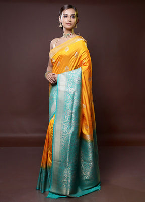 Yellow Dupion Silk Saree With Blouse Piece