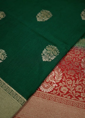 Green Dupion Silk Saree With Blouse Piece - Indian Silk House Agencies