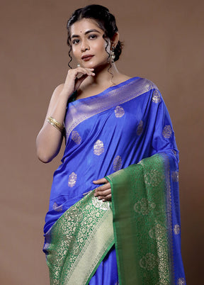 Blue Dupion Silk Saree With Blouse Piece - Indian Silk House Agencies