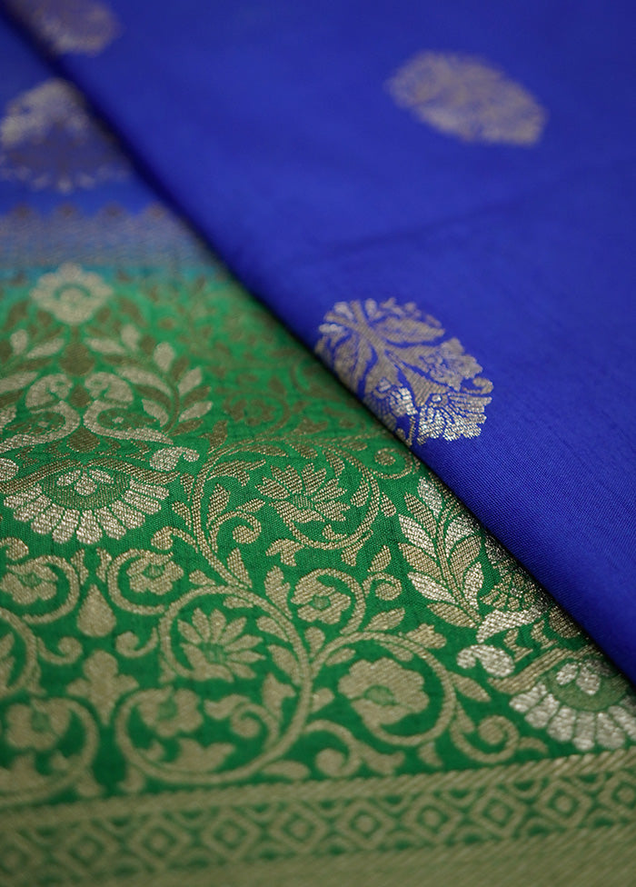 Blue Dupion Silk Saree With Blouse Piece - Indian Silk House Agencies