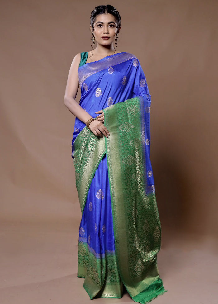 Blue Dupion Silk Saree With Blouse Piece - Indian Silk House Agencies