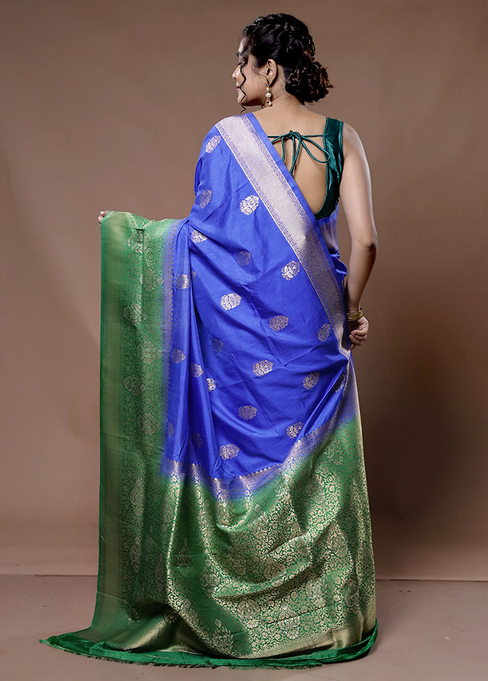 Blue Dupion Silk Saree With Blouse Piece - Indian Silk House Agencies