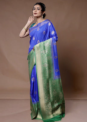 Blue Dupion Silk Saree With Blouse Piece - Indian Silk House Agencies