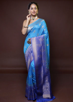 Blue Dupion Silk Saree With Blouse Piece