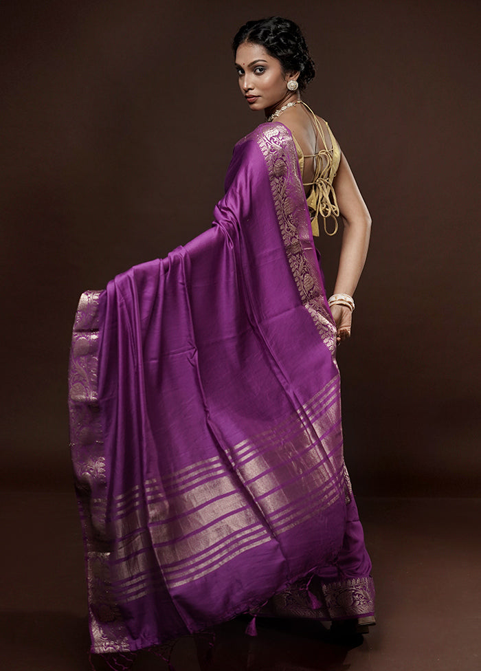 Purple Cotton Saree With Blouse Piece - Indian Silk House Agencies