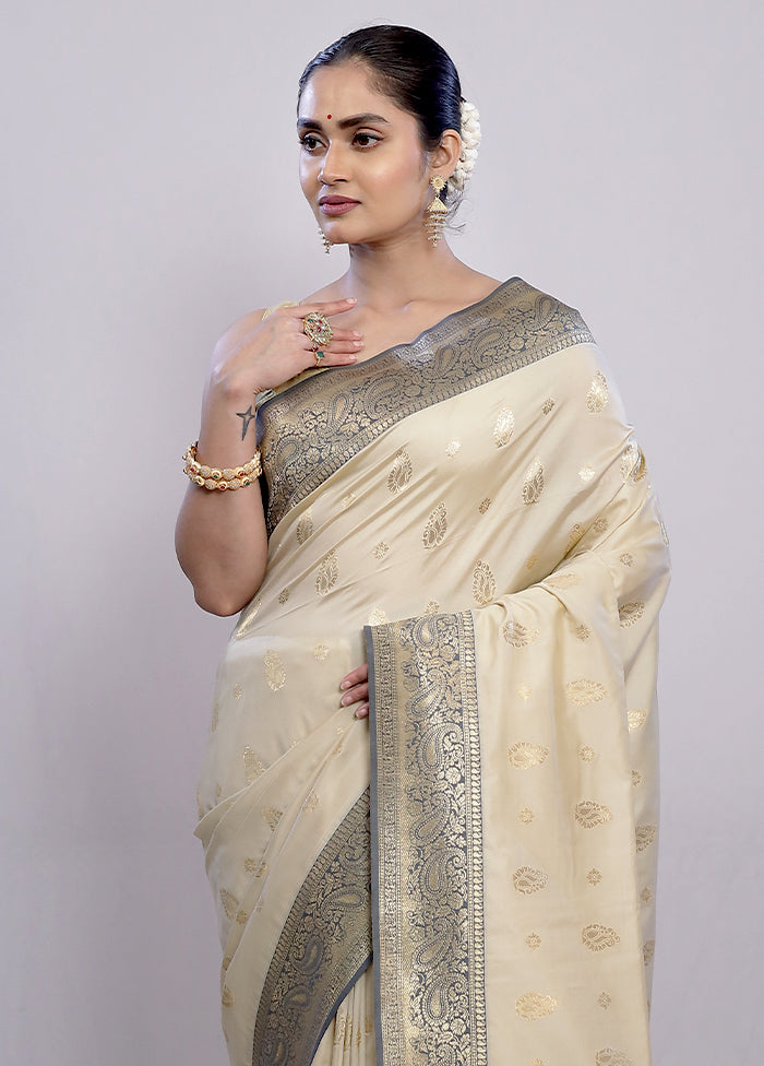 Cream Dupion Silk Saree With Blouse Piece - Indian Silk House Agencies