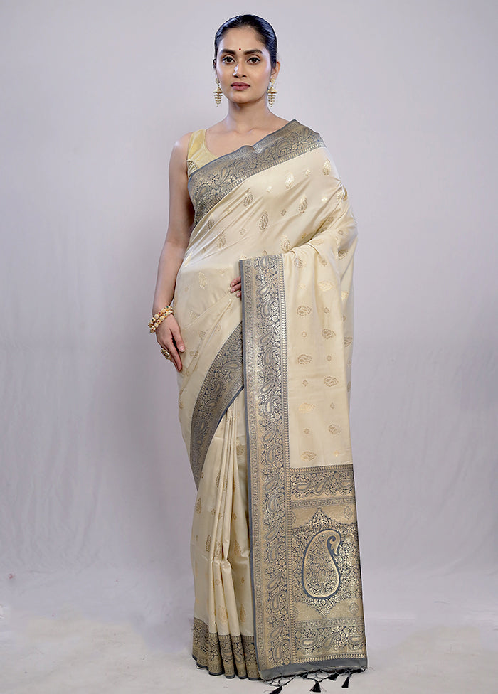 Cream Dupion Silk Saree With Blouse Piece - Indian Silk House Agencies