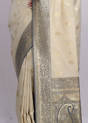 Cream Dupion Silk Saree With Blouse Piece - Indian Silk House Agencies