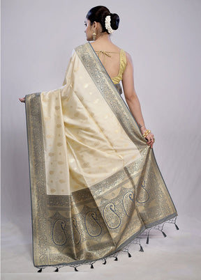 Cream Dupion Silk Saree With Blouse Piece - Indian Silk House Agencies