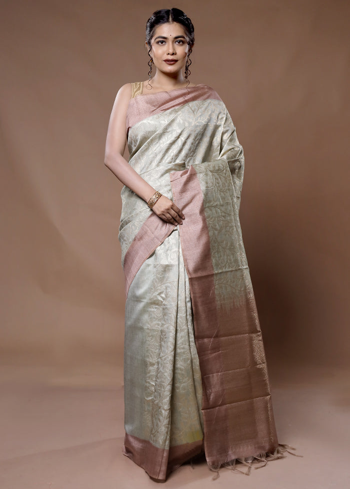 Green Dupion Silk Saree With Blouse Piece - Indian Silk House Agencies