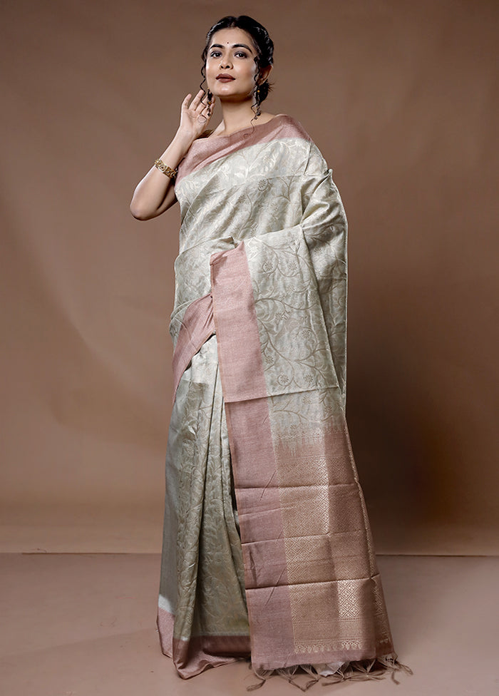 Green Dupion Silk Saree With Blouse Piece - Indian Silk House Agencies