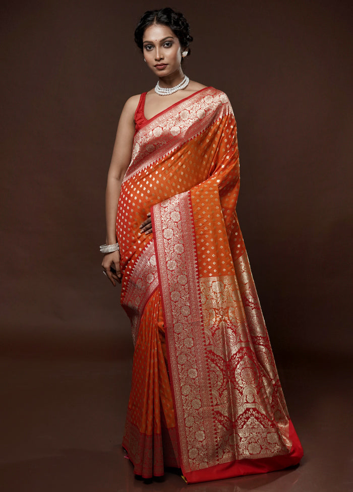 Orange Uppada Silk Saree With Blouse Piece - Indian Silk House Agencies