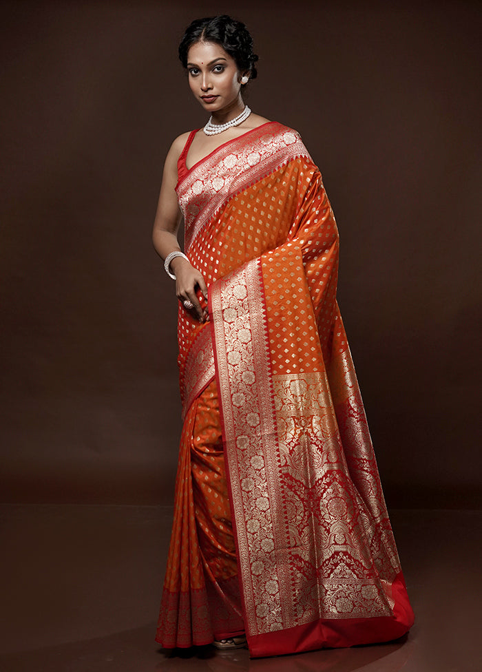 Orange Uppada Silk Saree With Blouse Piece - Indian Silk House Agencies