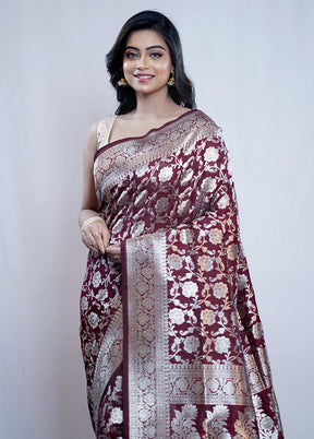 Maroon Uppada Silk Saree With Blouse Piece - Indian Silk House Agencies