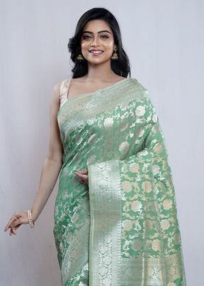 Green Uppada Silk Saree With Blouse Piece - Indian Silk House Agencies