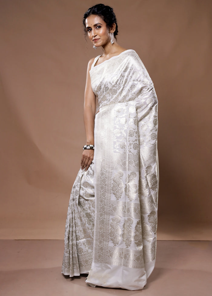 White Uppada Silk Saree With Blouse Piece - Indian Silk House Agencies