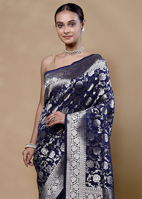 Blue Uppada Silk Saree With Blouse Piece