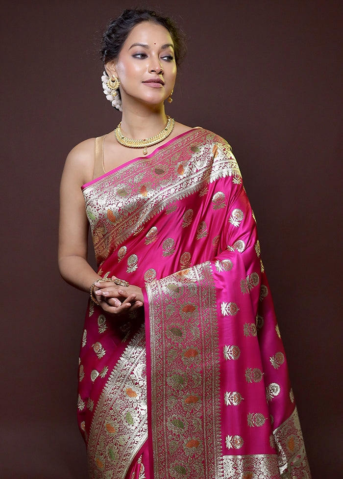 Pink Banarasi Silk Saree With Blouse Piece