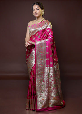 Pink Banarasi Silk Saree With Blouse Piece