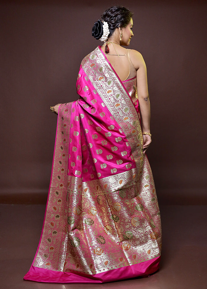 Pink Banarasi Silk Saree With Blouse Piece