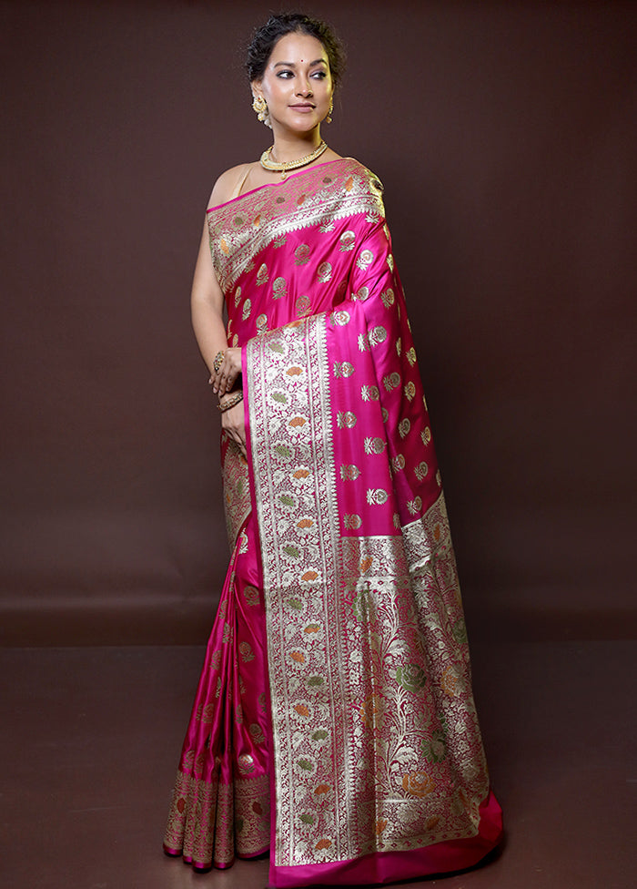 Pink Banarasi Silk Saree With Blouse Piece