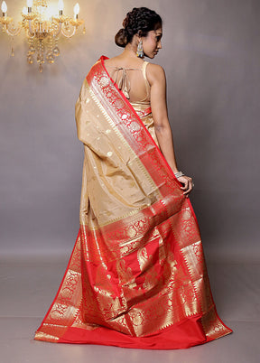 Cream Kanjivaram Silk Saree With Blouse Piece