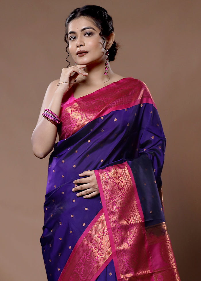 Purple Kanjivaram Silk Saree With Blouse Piece - Indian Silk House Agencies