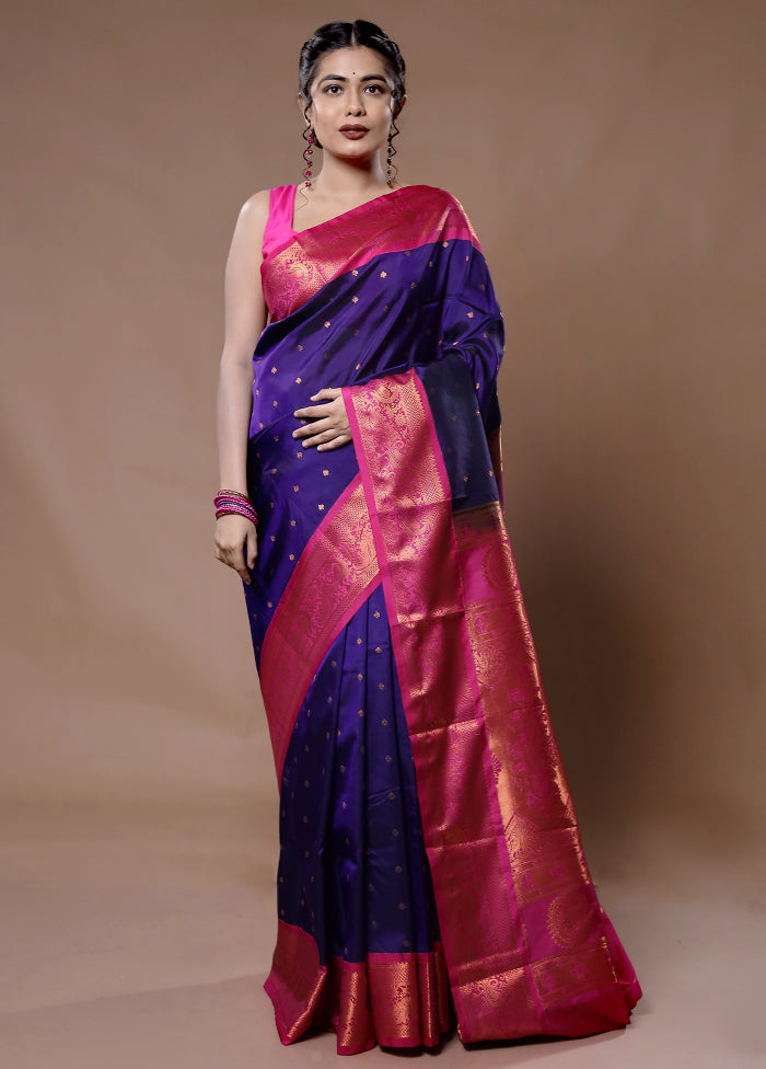 Purple Kanjivaram Silk Saree With Blouse Piece - Indian Silk House Agencies