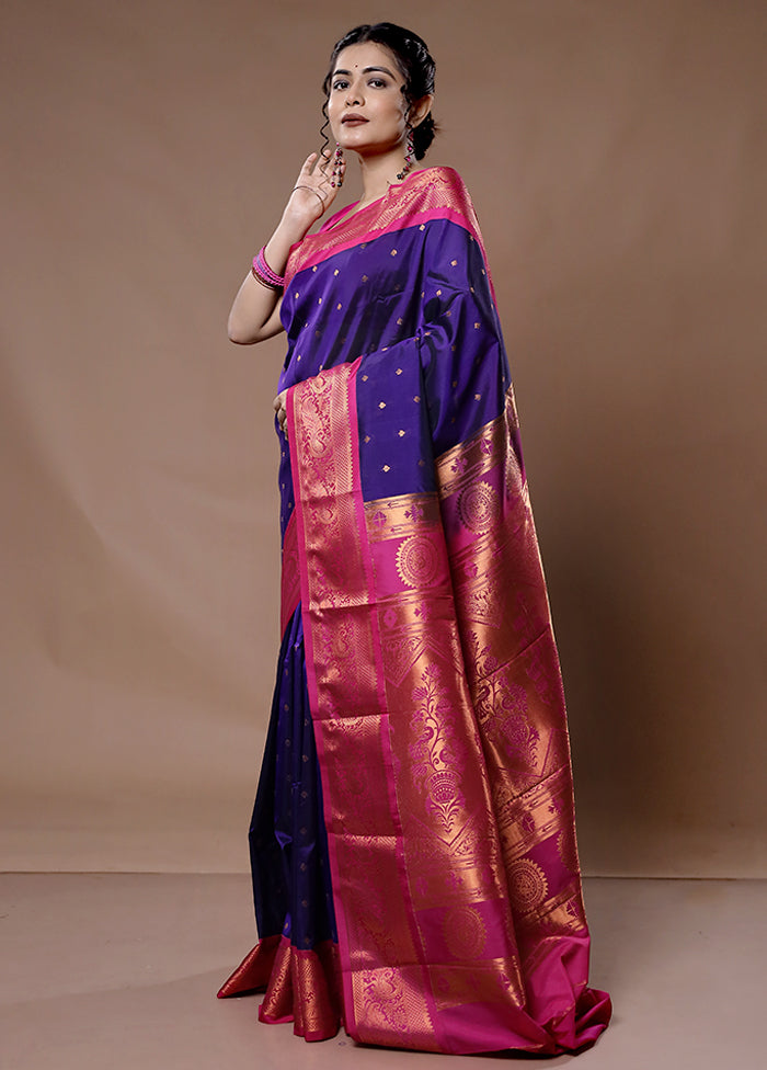 Purple Kanjivaram Silk Saree With Blouse Piece - Indian Silk House Agencies