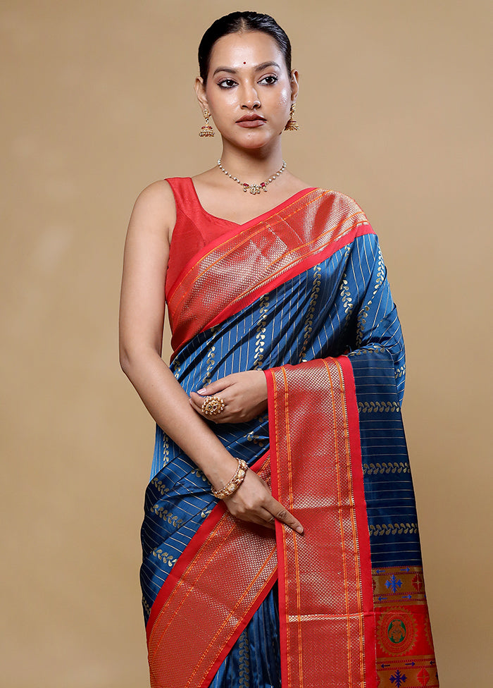 Blue Kanjivaram Silk Saree With Blouse Piece