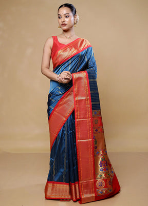 Blue Kanjivaram Silk Saree With Blouse Piece