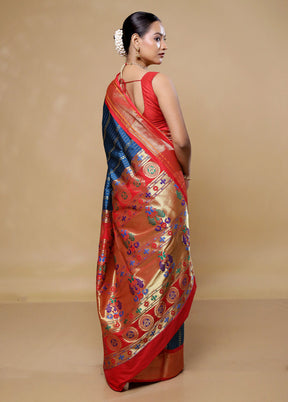 Blue Kanjivaram Silk Saree With Blouse Piece