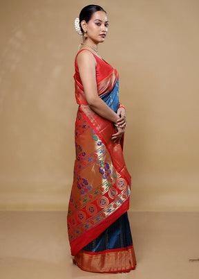 Blue Kanjivaram Silk Saree With Blouse Piece