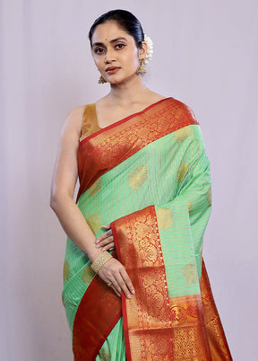 Green Kanjivaram Silk Saree With Blouse Piece - Indian Silk House Agencies