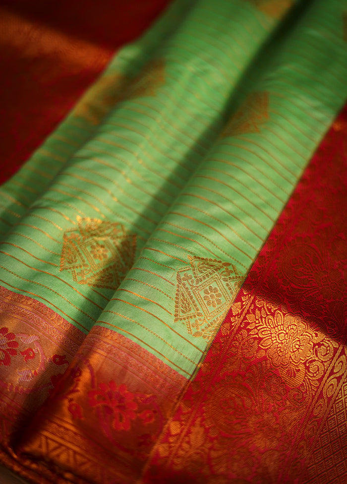 Green Kanjivaram Silk Saree With Blouse Piece - Indian Silk House Agencies