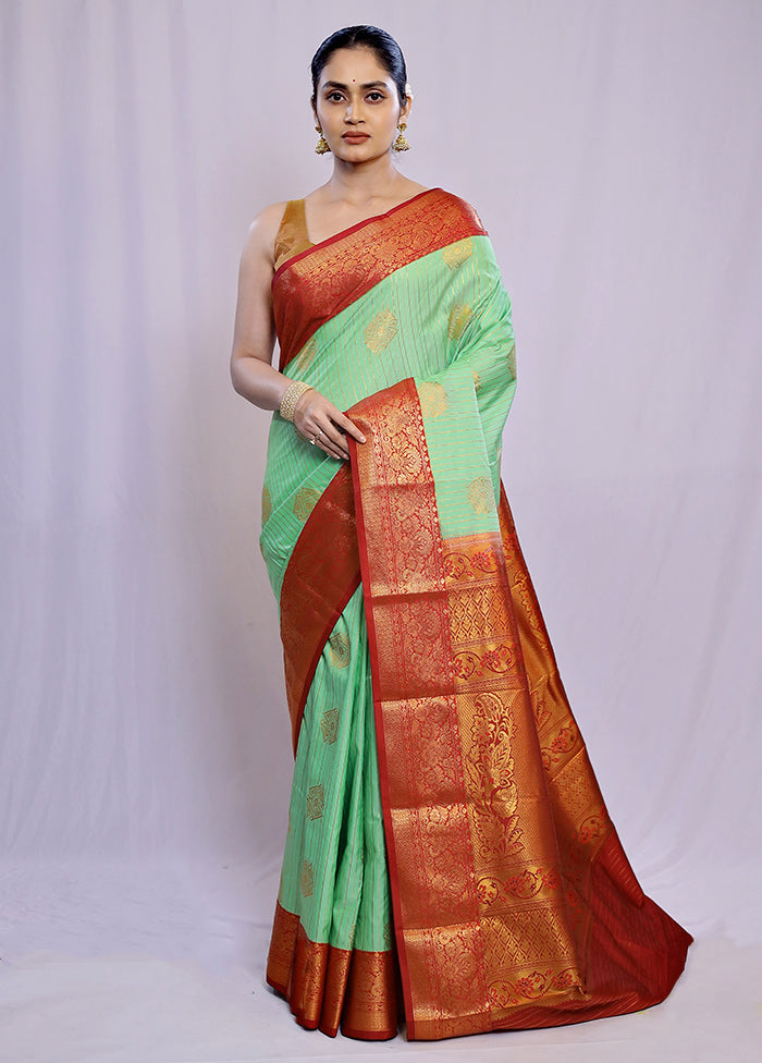 Green Kanjivaram Silk Saree With Blouse Piece - Indian Silk House Agencies