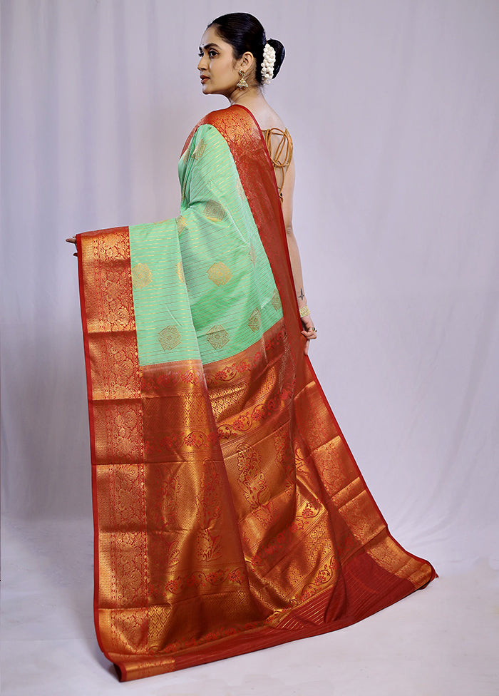 Green Kanjivaram Silk Saree With Blouse Piece - Indian Silk House Agencies